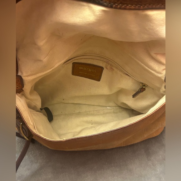 MARGOT New York Cognac Croc Embossed Leather Foldover Crossbody Bag Boho - Picture 6 of 13